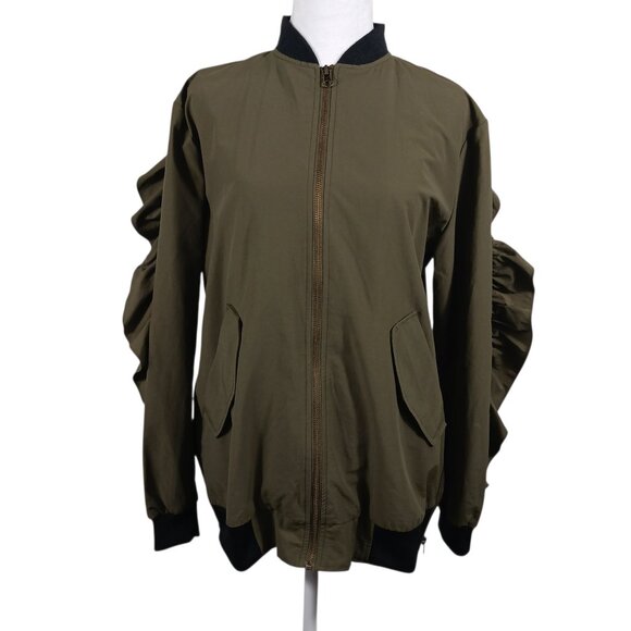 Gianni Bini Jackets & Blazers - Gianni Bini Dark Khaki Jacket W/Ruffled Back & Sleeves, Size Medium, Utility